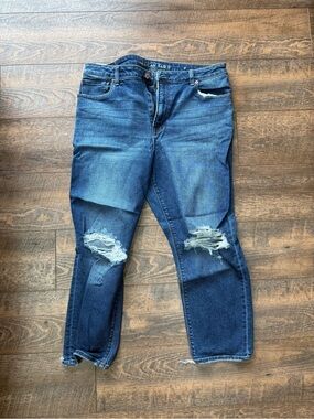 American Eagle Outfitters Dark Blue Distressed Mom Jeans - Women's
